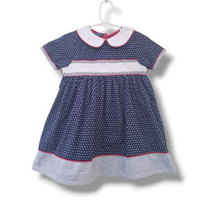 Tommy Hilfiger Girls' 3T Smocked Navy Dress Star Print Peter Pan Collar